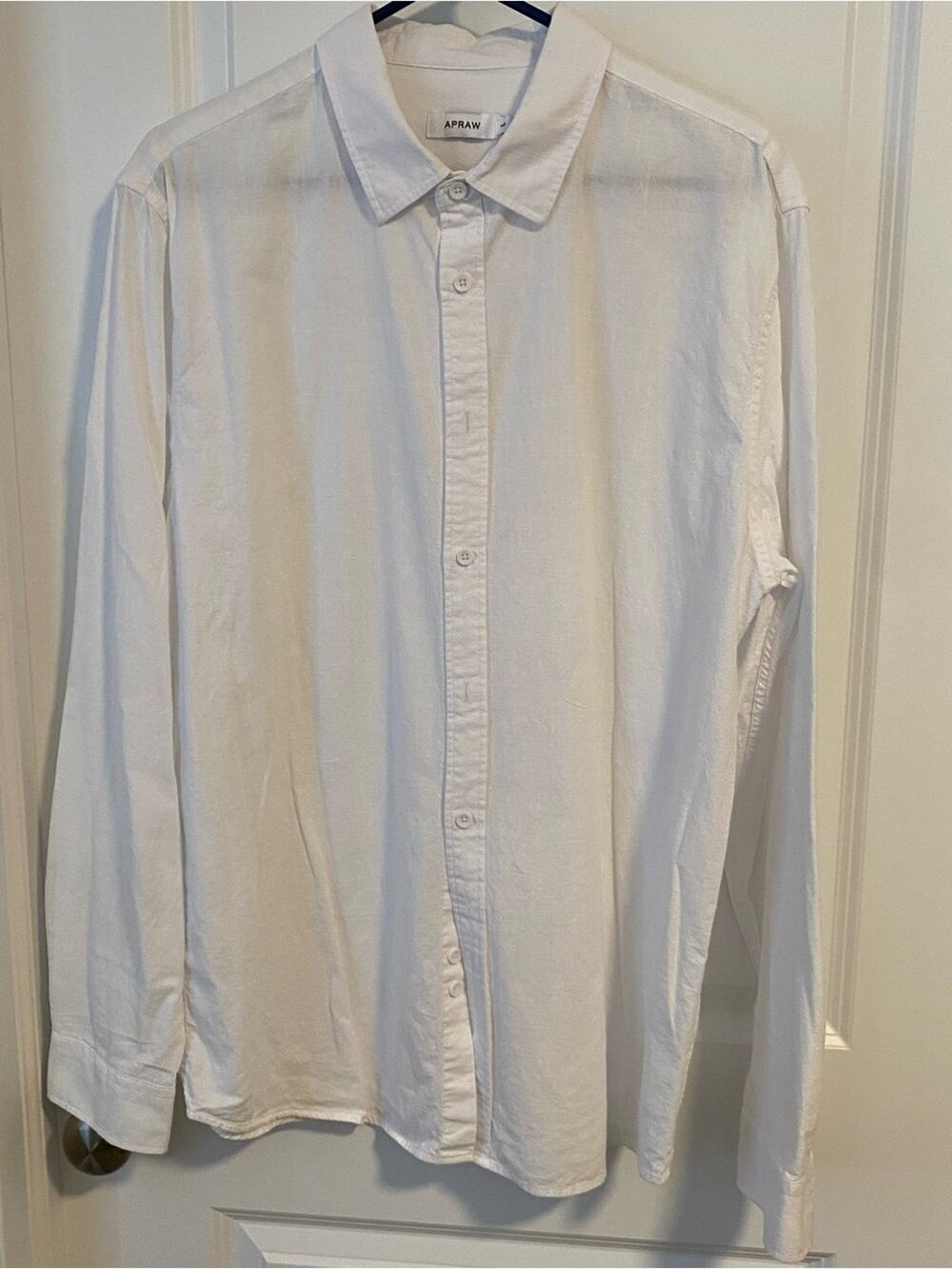 APRAW White Cotton Linen Long Sleeve Shirt Large Button Down